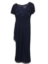 Alex Evenings Women's Petite Long Sequin Bodice Dress with Flutter Sleeves