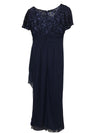 Alex Evenings Women's Petite Long Sequin Bodice Dress with Flutter Sleeves