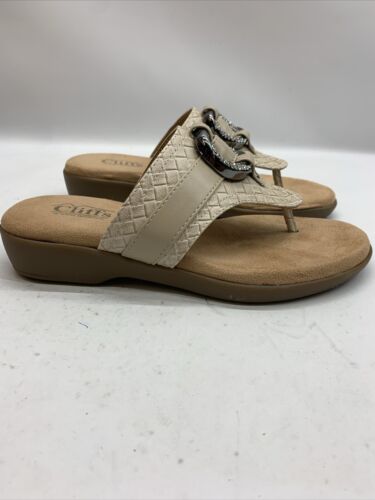 CLIFFS BY WHITE MOUNTAIN Women's Benedict Mini Wedge Sandal Taupe Woven Size 6.5