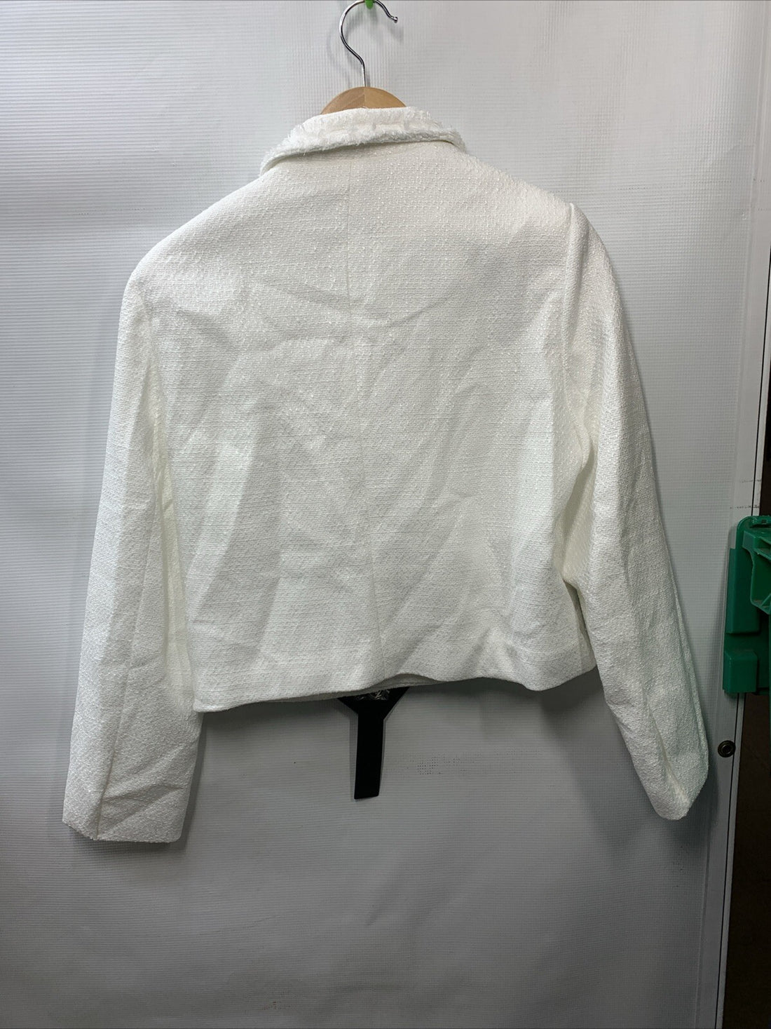 Mina Self Tweed Blazer Jacket White Gold Dress Jacket Women's Size L Long Sleeve