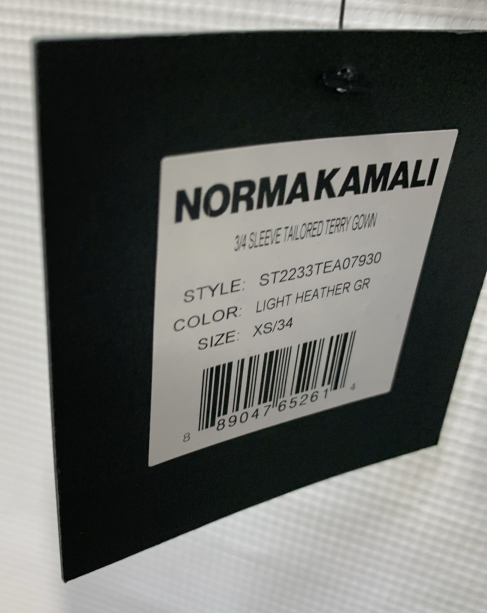 Norma Kamali 3/4 Sleeve Tailored Terry Side Slit Dress Size XS/34 Light Gray