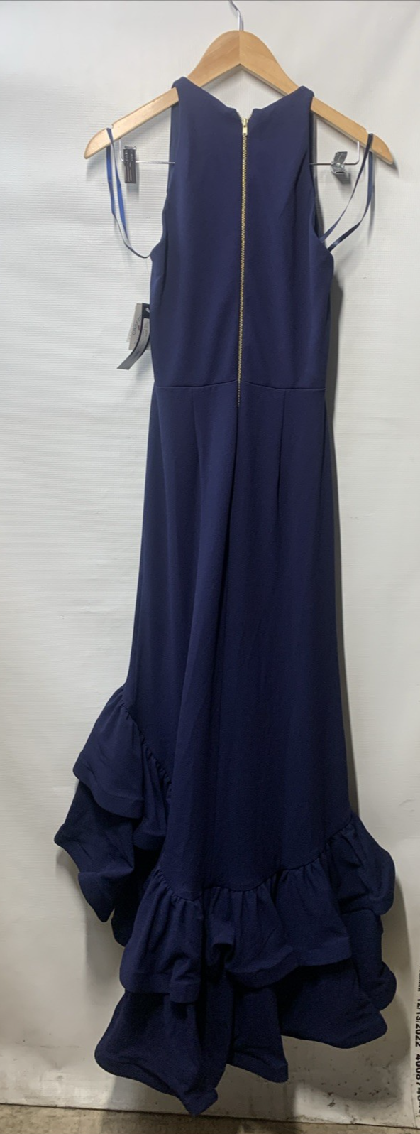 Betsy & Adam Women's Navy Blue Long Sleeveless Crepe Tiered Ruffle Gown Dress 6