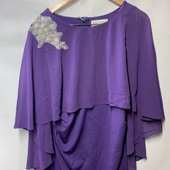 Hanna Nikole Women's Plus Size Wedding Guest  Dress with Cape Purple Size 18W
