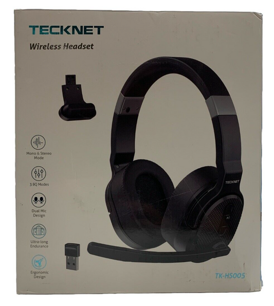 Tecknet Wireless Headset Mano & Stereo Mode Dual Mic Ergonomic Design Headphone