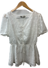 GRACE KARIN Blouse Women Swiss Dot A-Line Tops Short Sleeve V-Neck Size M White