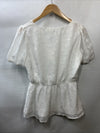 GRACE KARIN Blouse Women Swiss Dot A-Line Tops Short Sleeve V-Neck Size M White
