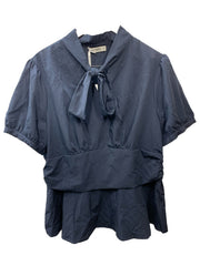 GRACE KARIN Women's Office Bow Tie Blouse Short Puff Sleeve Peplum Blue Size 2XL