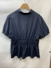 GRACE KARIN Women's Office Bow Tie Blouse Short Puff Sleeve Peplum Blue Size 2XL