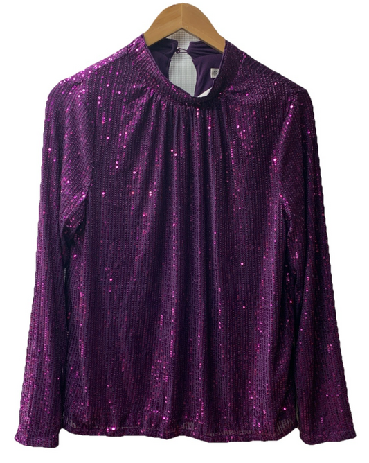 Grace Karin Women's Medium Purple Sequin Long Sleeve Pullover Blouse Sparkly
