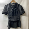 GRACE KARIN Women's Office Bow Tie Blouse Short Puff Sleeve Peplum Blue Size Med