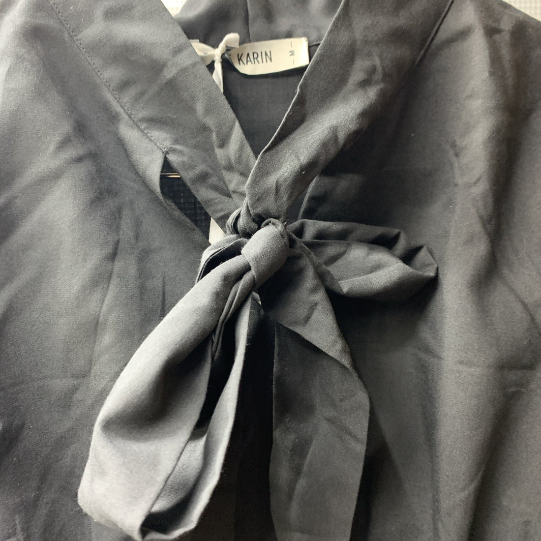 GRACE KARIN Women's Office Bow Tie Blouse Short Puff Sleeve Peplum Blue Size Med