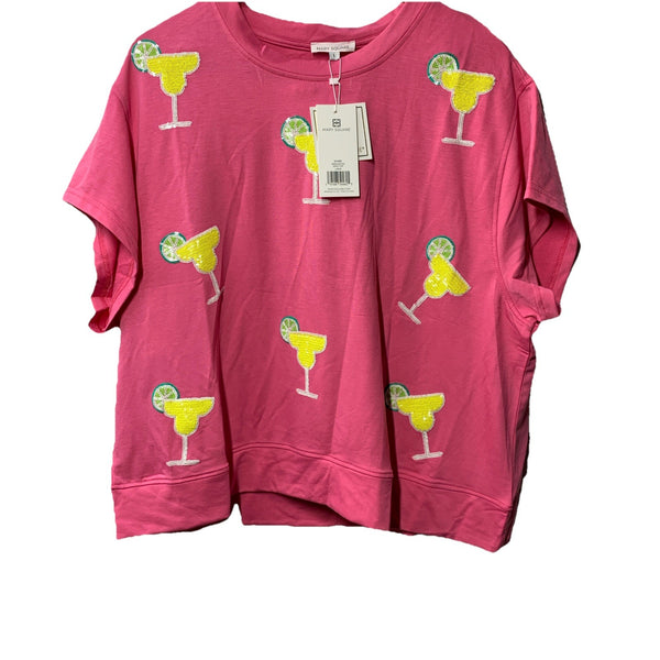 Emily Margaritas Pink On-The-Go Polyester Blend Loungewear Short Shirt Set Large