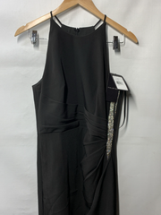 HALSTON Women's Annika Gown Dress Stretch Crepe Halter Black Sleeveless Size 8