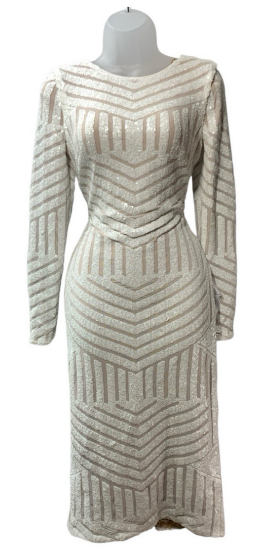 Dress the Population Emery Sequin Midi Dress Bodycon Cocktail Long Sleeve Medium