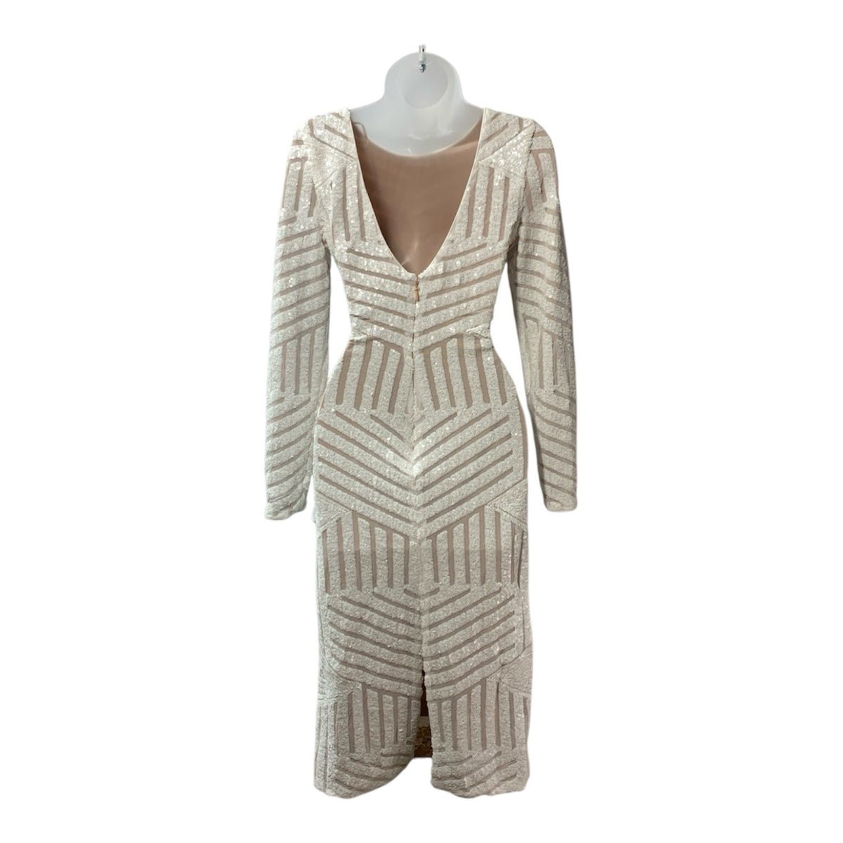Dress the Population Emery Sequin Midi Dress Bodycon Cocktail Long Sleeve Medium