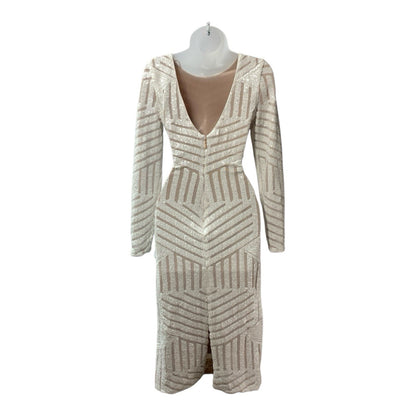 Dress the Population Emery Sequin Midi Dress Bodycon Cocktail Long Sleeve Medium