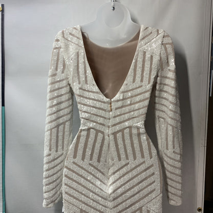 Dress the Population Emery Sequin Midi Dress Bodycon Cocktail Long Sleeve Medium