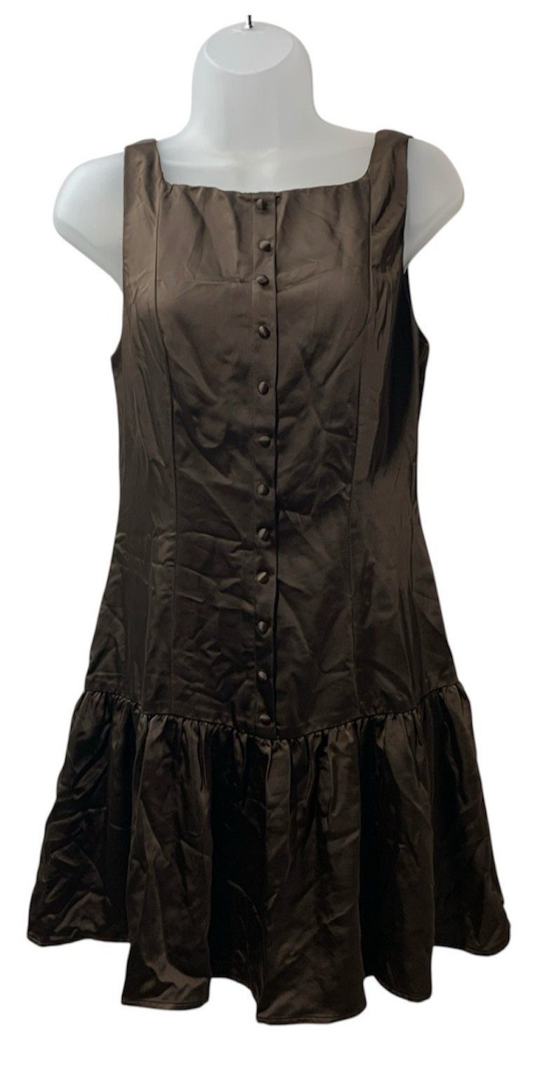 Lulus Women's Rory Mini Dress with Covered Buttons Sleeveless Size Medium Brown