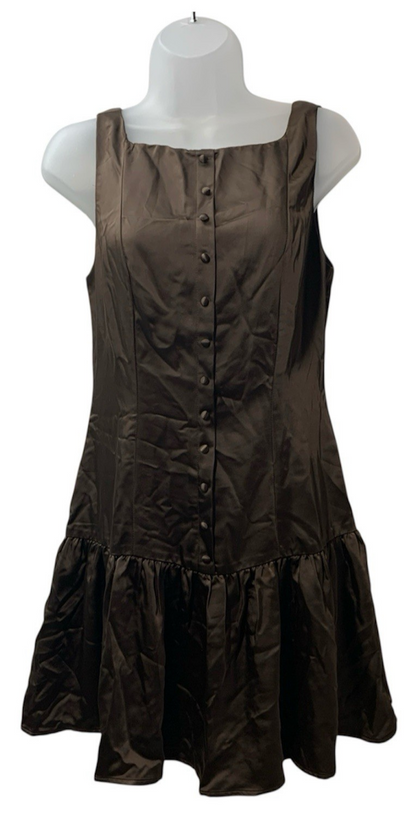 Lulus Women's Rory Mini Dress with Covered Buttons Sleeveless Size Medium Brown