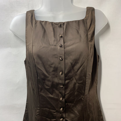 Lulus Women's Rory Mini Dress with Covered Buttons Sleeveless Size Medium Brown