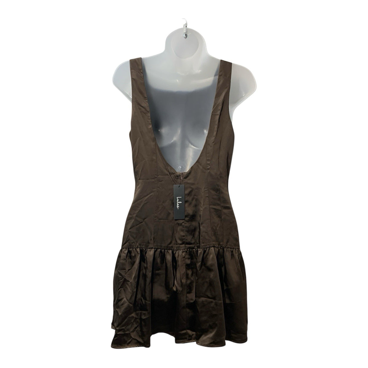 Lulus Women's Rory Mini Dress with Covered Buttons Sleeveless Size Medium Brown