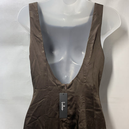 Lulus Women's Rory Mini Dress with Covered Buttons Sleeveless Size Medium Brown