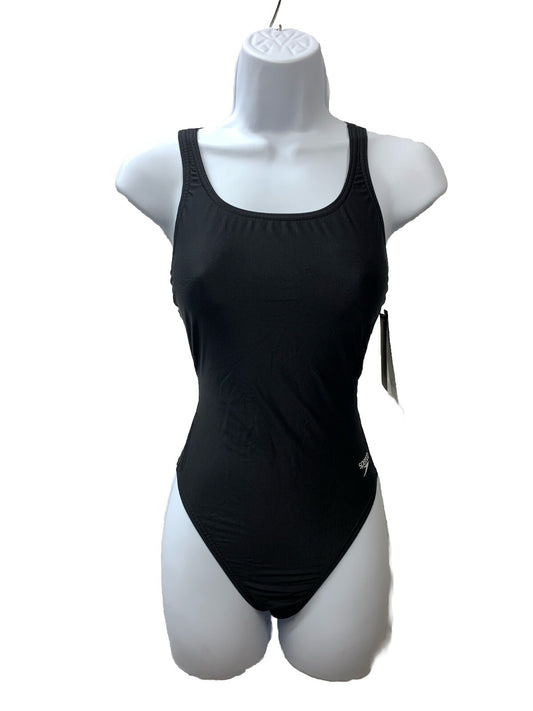 Speedo Pro LT Swimsuit Womens 8/34 Black One Piece Bathing Suit Logo Solid Adult