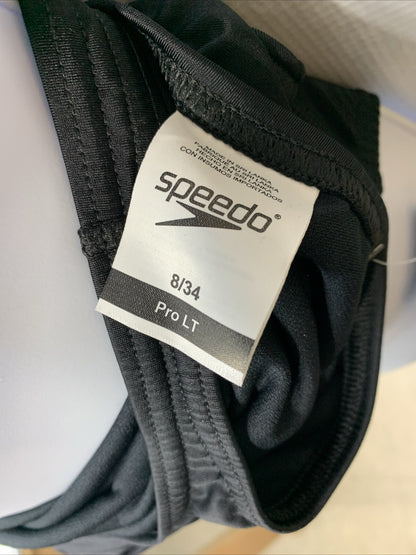 Speedo Pro LT Swimsuit Womens 8/34 Black One Piece Bathing Suit Logo Solid Adult