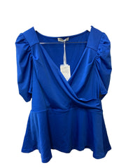 Grace Karin Blue Women's Puff Sleeve Short Sleeve V-Neck Peplum Wrap Blouse XL