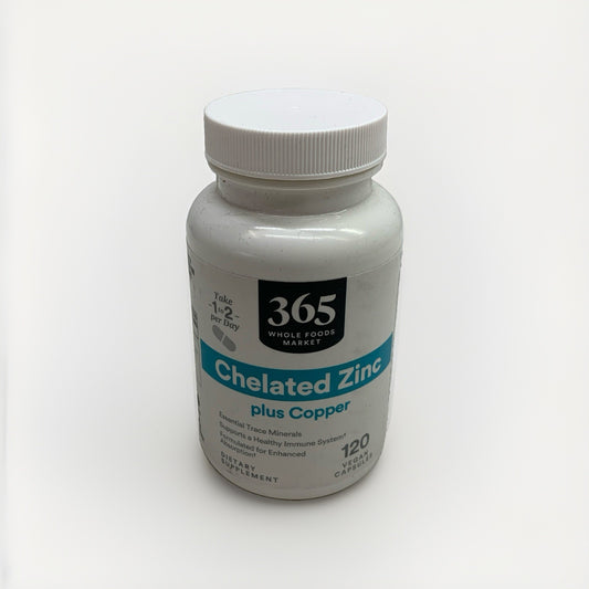 365 by Whole Foods Market Chelated Zinc Plus Copper, 120 Capsules Supplement
