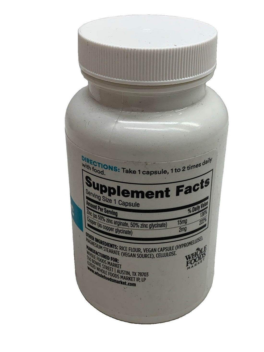 365 by Whole Foods Market Chelated Zinc Plus Copper, 120 Capsules Supplement