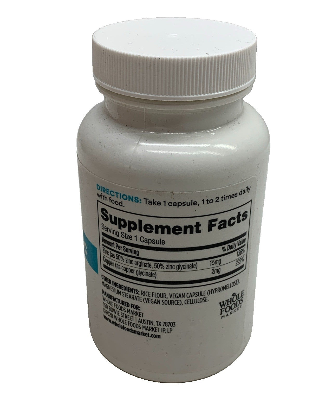 365 by Whole Foods Market Chelated Zinc Plus Copper, 120 Capsules Supplement