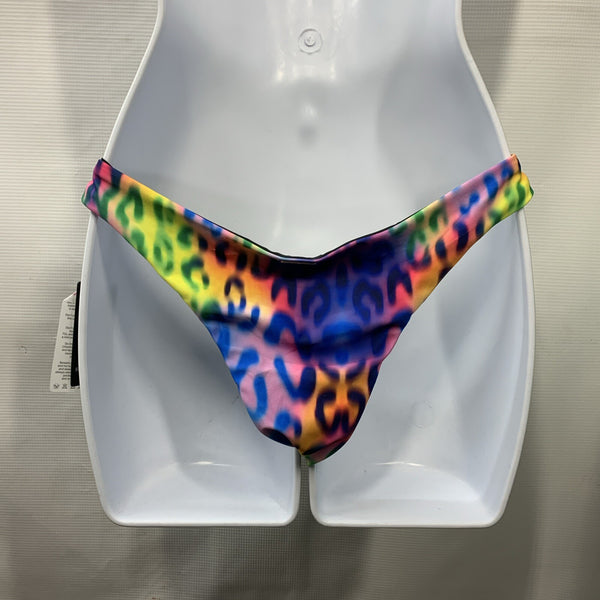 Relleciga Bikini Bottom Neon Floral Cheeky Swim Bottom Gold Detail Underwear S