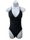 Calvin Klein Women Tie Back Logo Straps One Piece Swimsuit Size L Swimwear Black