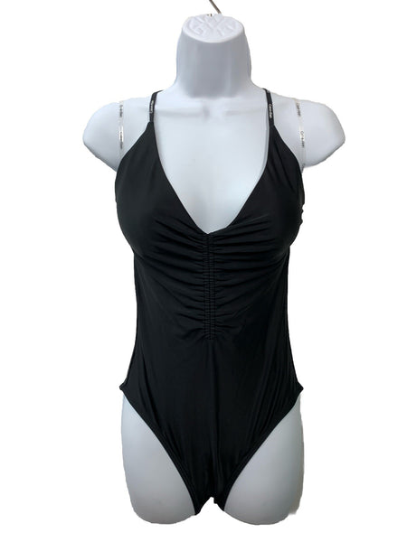 Calvin Klein Women Tie Back Logo Straps One Piece Swimsuit Size L Swimwear Black