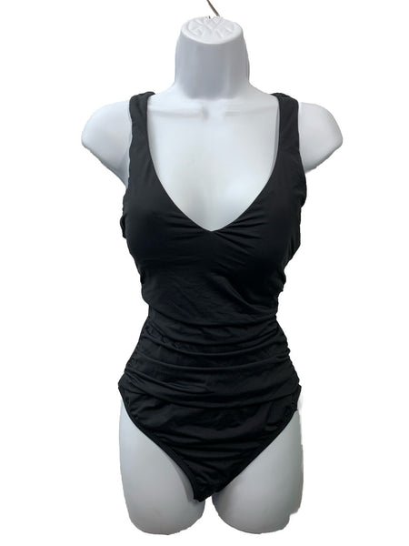 Instant figure High-Neck Shirred One Piece Swimsuit Slimming Tummy Control Sz 10