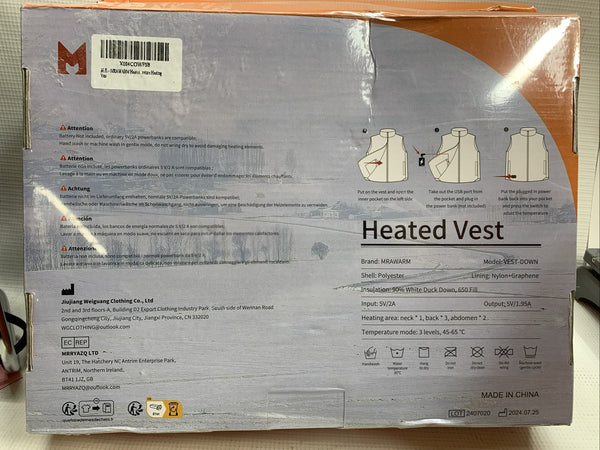MrawarmHeated Vest 650 Fill Thin Soft XL Black Lightweight for Outdoor Winter