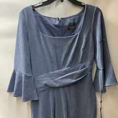 Adrianna Papell Women's Metallic Knit Draped Dress Steel Blue Square Neck Size 6