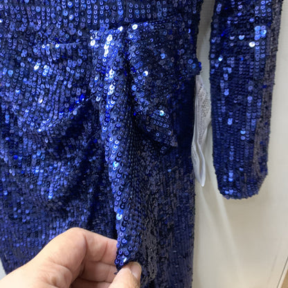 Dress The Population Blue Sequin Front Slit Long Sleeve Cocktail Dress Size XXL