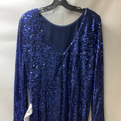 Dress The Population Blue Sequin Front Slit Long Sleeve Cocktail Dress Size XXL