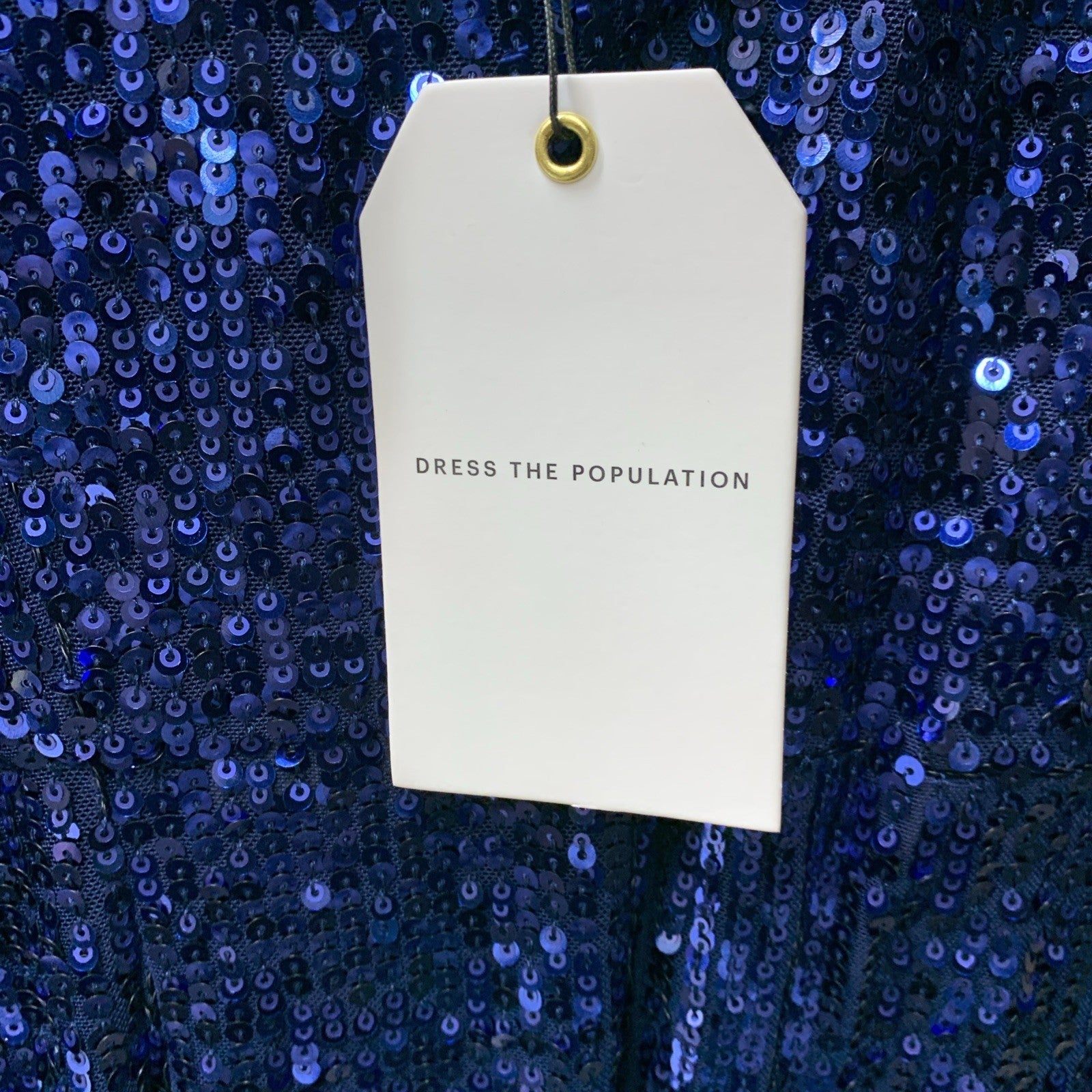 Dress The Population Blue Sequin Front Slit Long Sleeve Cocktail Dress Size XXL