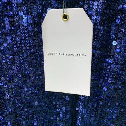 Dress The Population Blue Sequin Front Slit Long Sleeve Cocktail Dress Size XXL
