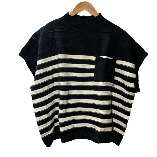 GRACE KARIN Striped Cap Sleeve Knit Sweater Crop Top Oversized Black/White 2XL