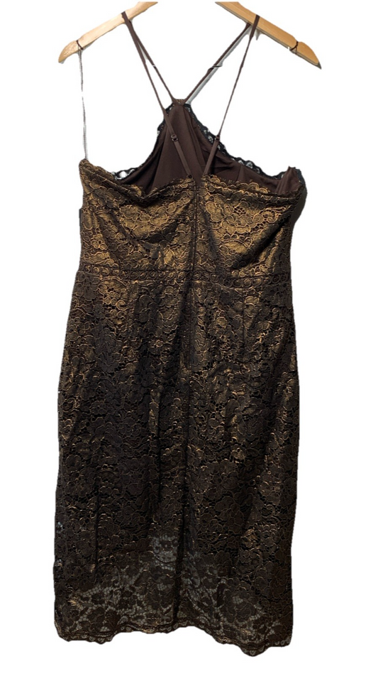 Adrianna Papell Size 18 Bronze Foil Lace Sheath Party Cocktail Dress Sleeveless