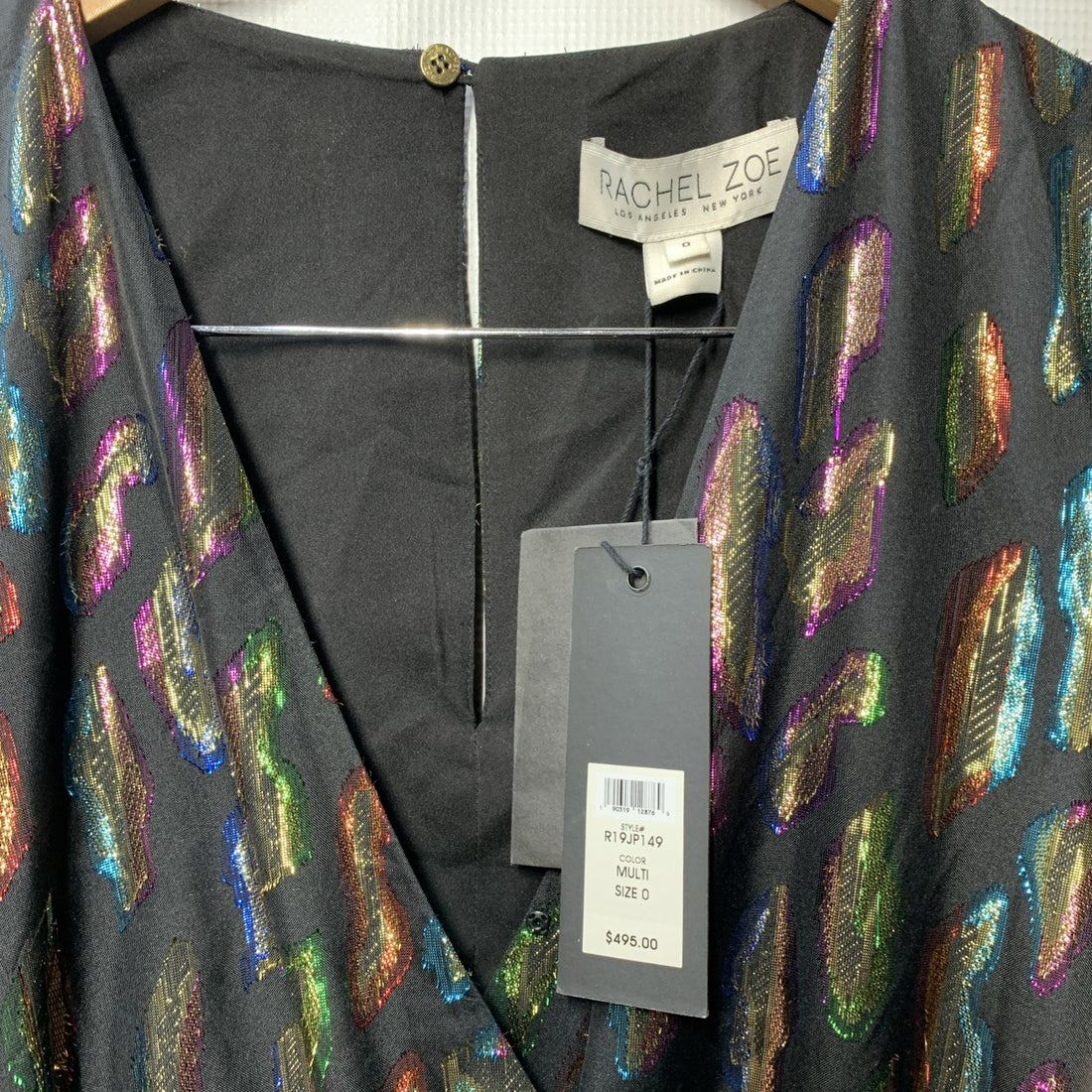 Rachel Zoe Mason Jumpsuit 0 Faux Wrap Metallic Party Wide Leg V-neck Colorful