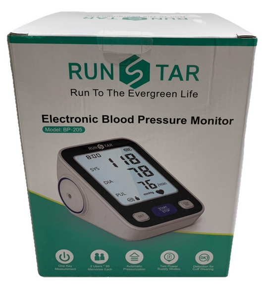 RunStar BP-205 Electronic Blood Pressure Monitor LCD Display White for Home Use