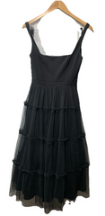 Adrianna Papell Womens Square-Neck Midi Mesh Dress Size 2 Back Zip Closure Black