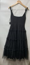 Adrianna Papell Womens Square-Neck Midi Mesh Dress Size 2 Back Zip Closure Black