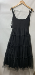 Adrianna Papell Womens Square-Neck Midi Mesh Dress Size 2 Back Zip Closure Black