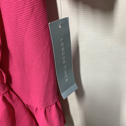 London Times V-Neck Ruffle Detail Long Sleeve Dress Women's Casual Size 6 Pink